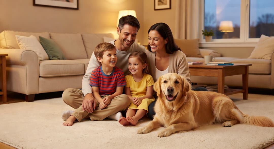 Happy Minnesota family on freshly cleaned carpet